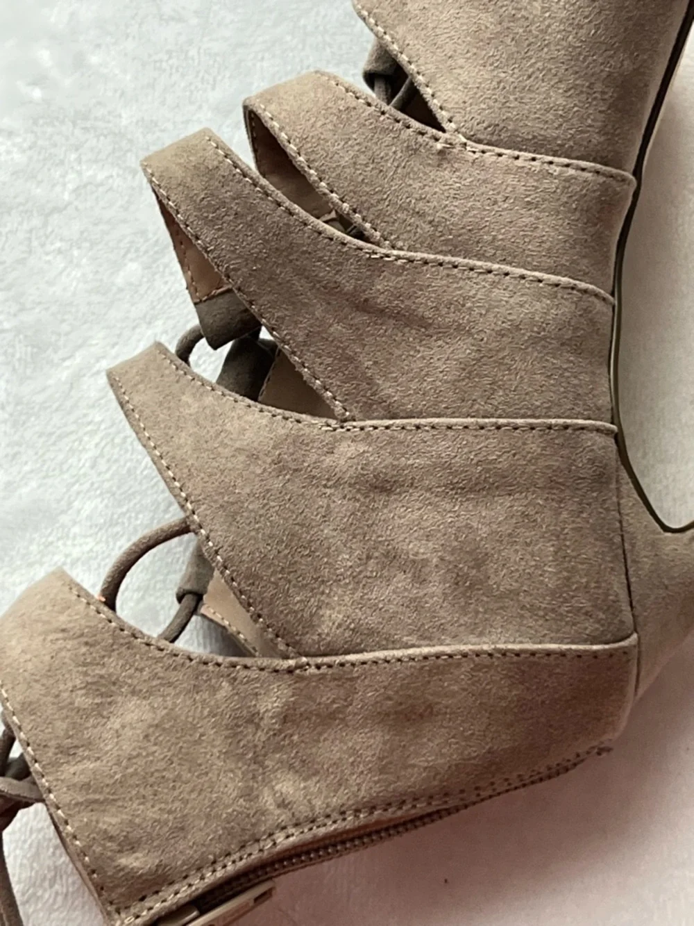 Mix No. 6 Taupe Suede Lace-Up Pointed Toe Stilettos, Size 8 - Picture 6 of 14